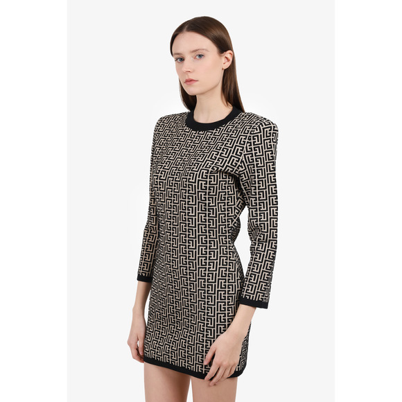Balmain Black/Cream Wool Monogram Dress Size 42 - Picture 2 of 3